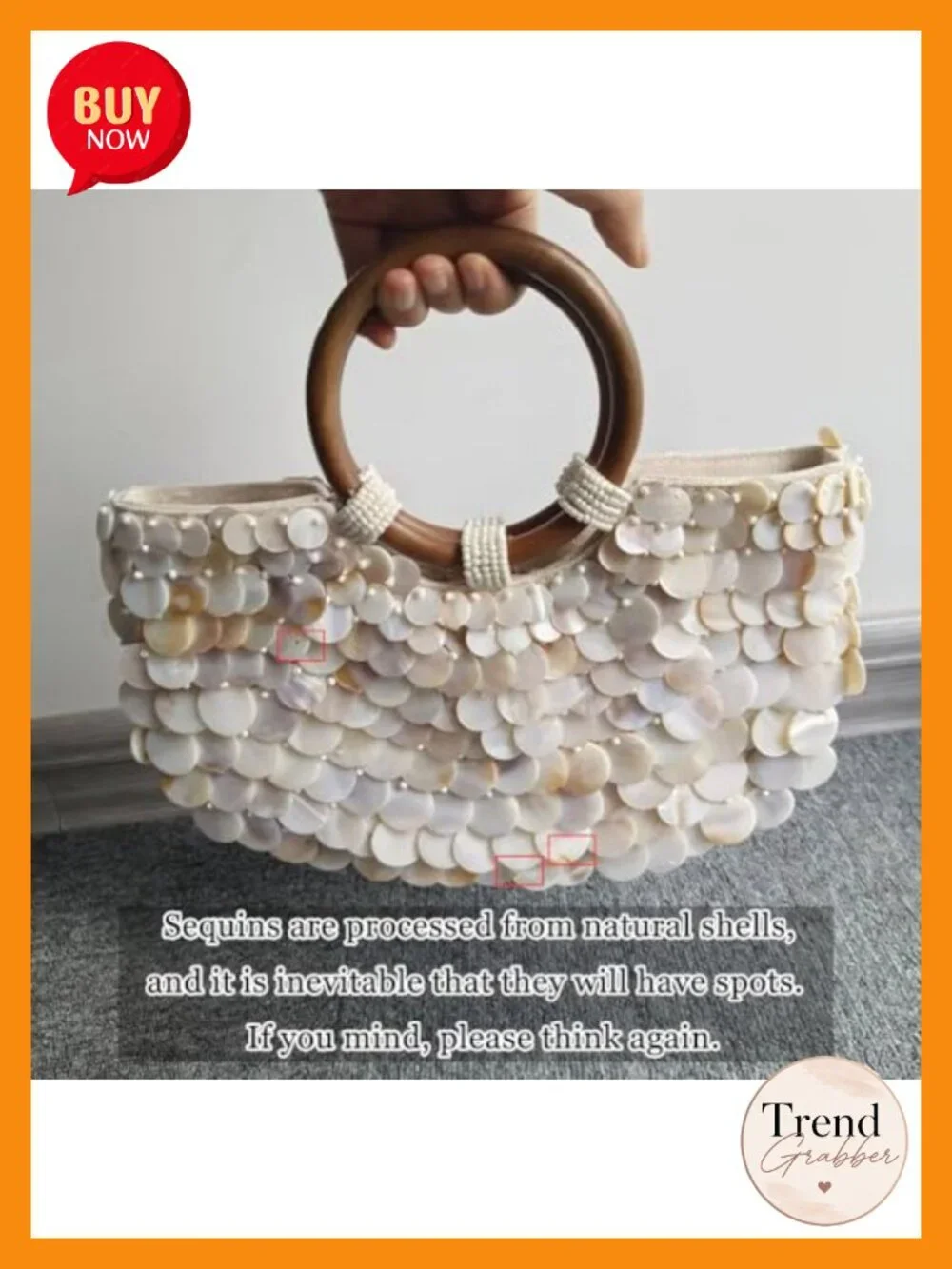 Handmade Shell Beaded Clutch Purse with Chain Shoulder Strap